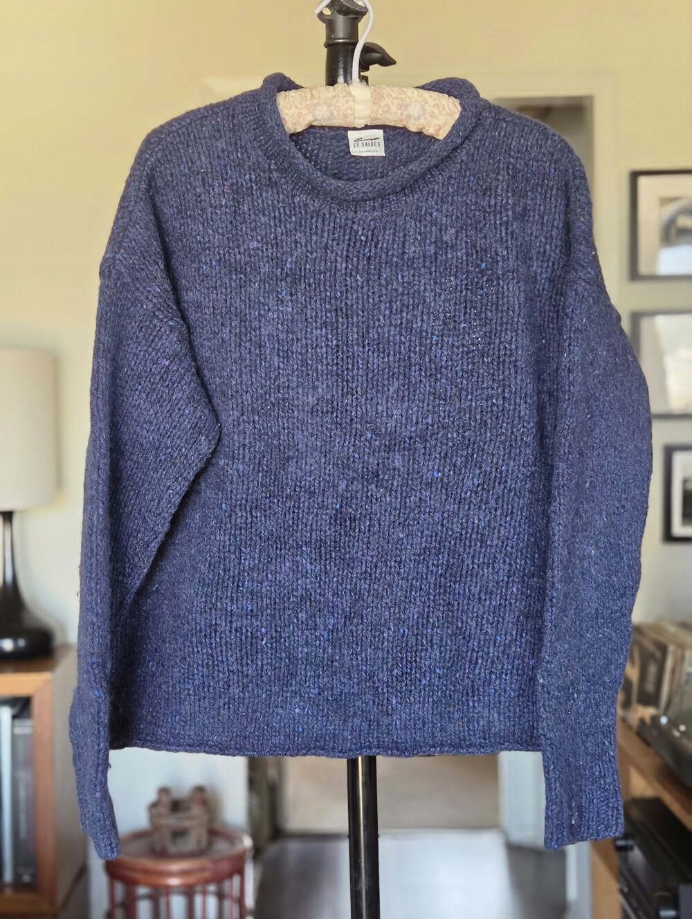 CP SHADES Blue Wool Roll-Neck Fisherman Sweater